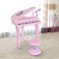 Mini Pianoforte Giocattolo per Bambini con Microfono e Sgabello Rosa