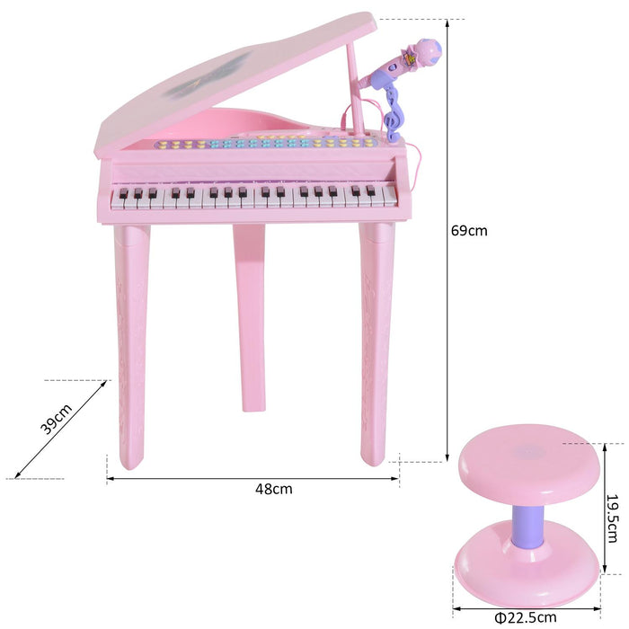 Mini Pianoforte Giocattolo per Bambini con Microfono e Sgabello Rosa