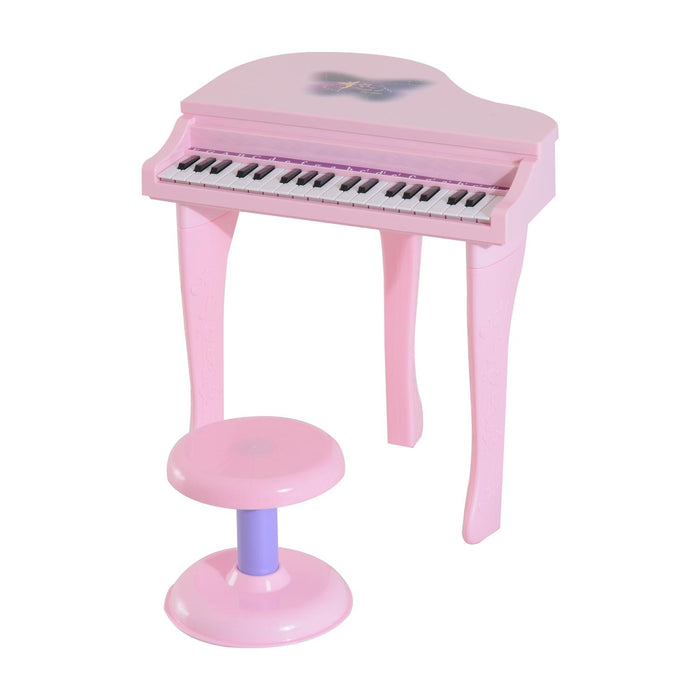 Mini Pianoforte Giocattolo per Bambini con Microfono e Sgabello Rosa