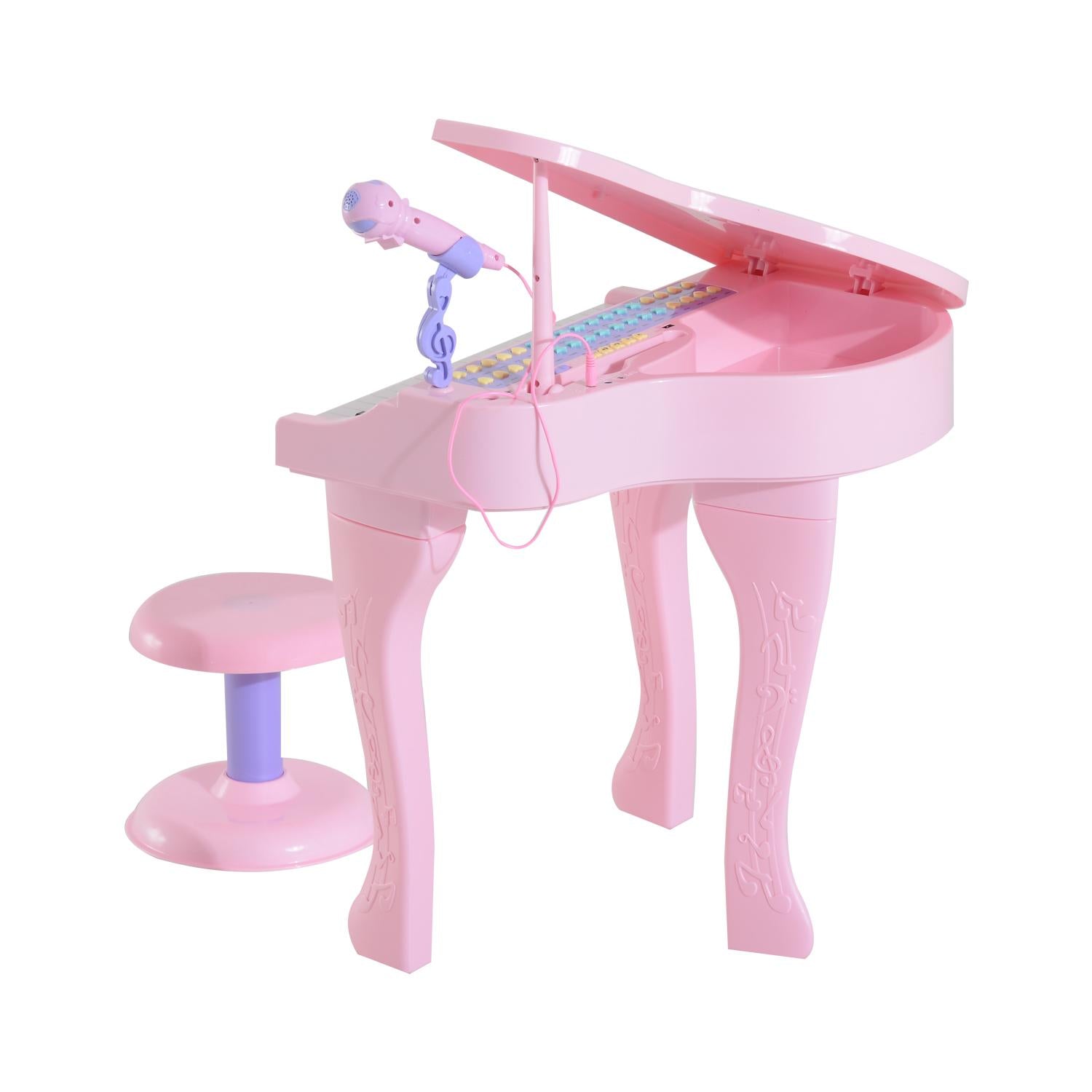 Mini Pianoforte Giocattolo per Bambini con Microfono e Sgabello Rosa