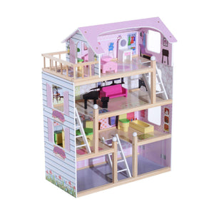 Casa delle Bambole per Bambini a 4 Piani in Legno con Accessori Rosa 60x30x80 cm