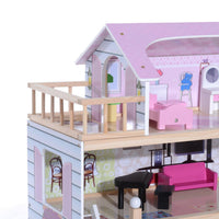 Casa delle Bambole per Bambini a 4 Piani in Legno con Accessori Rosa 60x30x80 cm