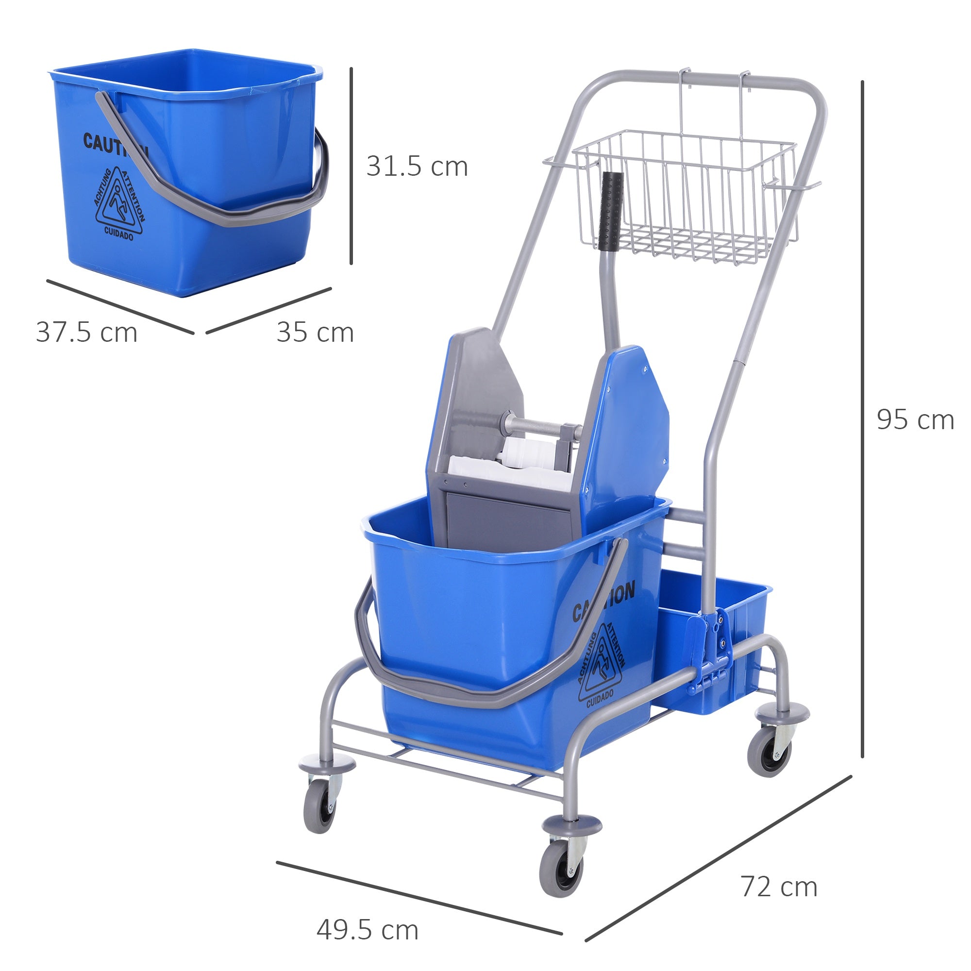 Carrello Pulizie Professionale con Secchio 25L e Strizzatore Blu