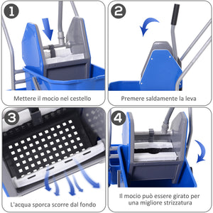 Carrello Pulizie Professionale con Secchio 25L e Strizzatore Blu