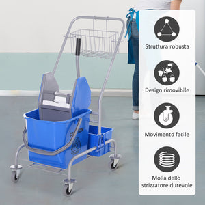 Carrello Pulizie Professionale con Secchio 25L e Strizzatore Blu