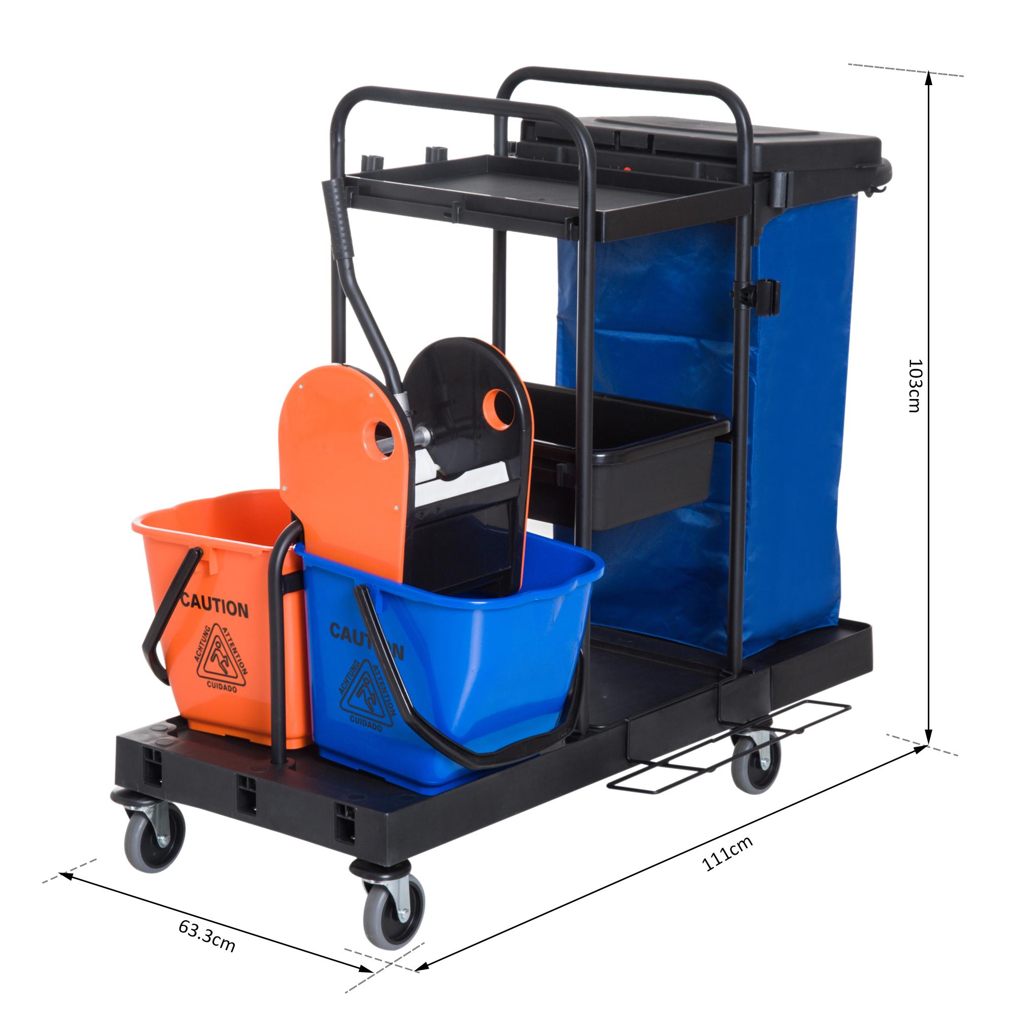 Carrello Pulizie Professionale Multiuso con 2 Secchi Capacità 18L e Ruote Blu