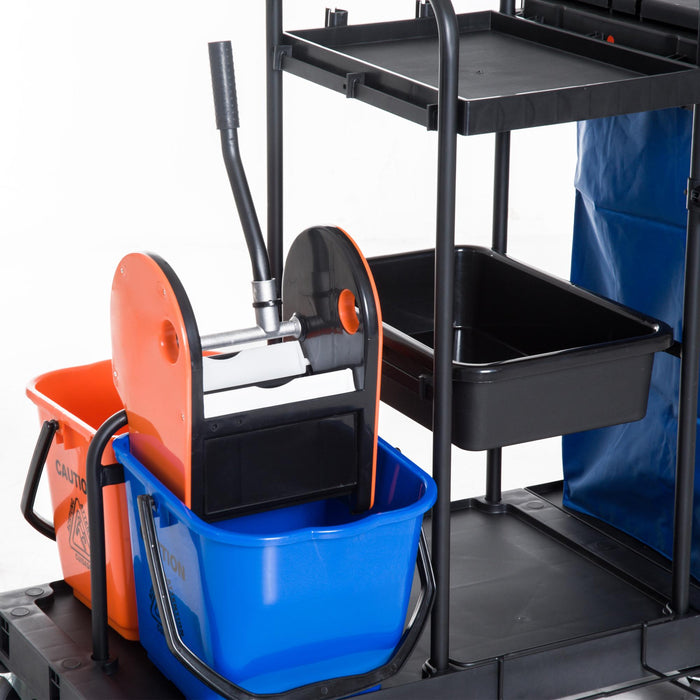 Carrello Pulizie Professionale Multiuso con 2 Secchi Capacità 18L e Ruote Blu