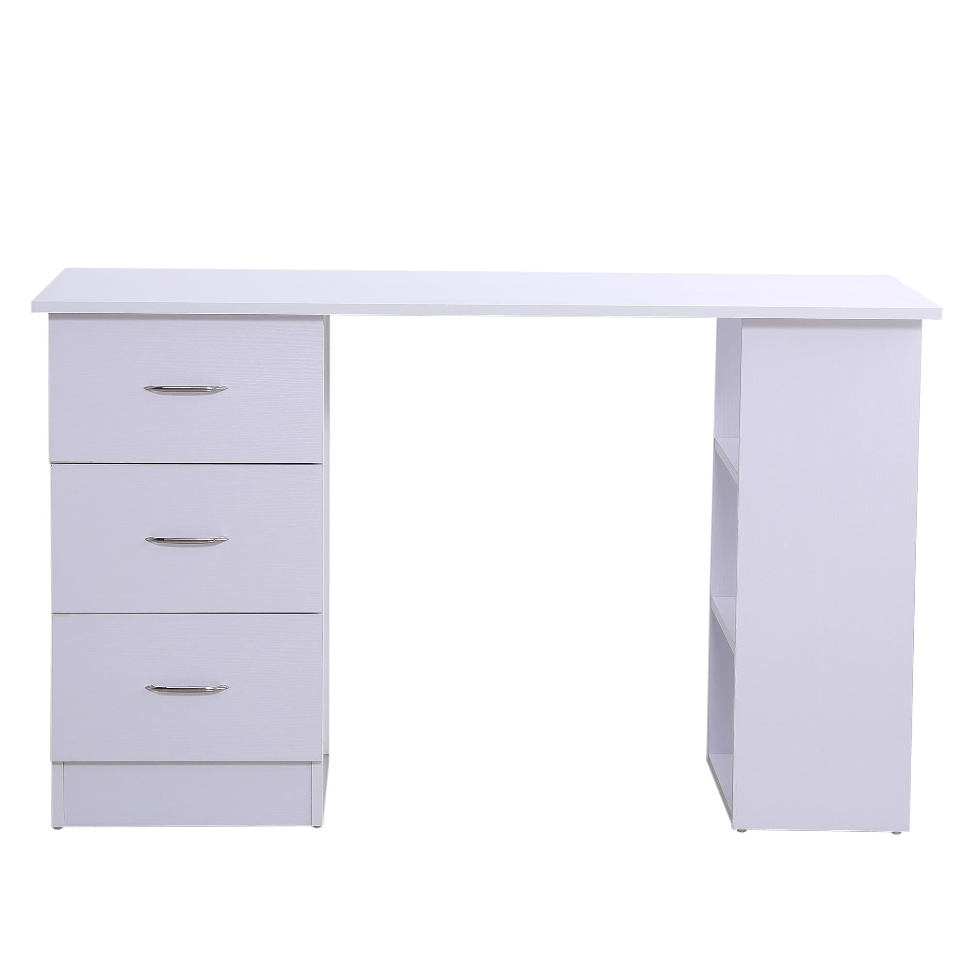 Scrivania da Ufficio con 3 Cassetti e Ripiani in Legno Bianco 120x49x72 cm