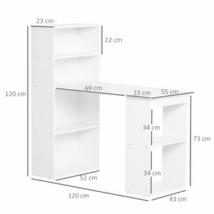 Scrivania da Ufficio con Libreria in Legno Bianco 120x55x120 cm