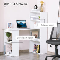 Scrivania da Ufficio con Libreria in Legno Bianco 120x55x120 cm