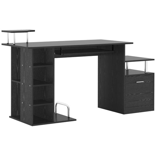 Scrivania Porta PC Moderna Tavolo da Ufficio con Ripiani Tastiera Scorrevole 152x60x88 cm Nero