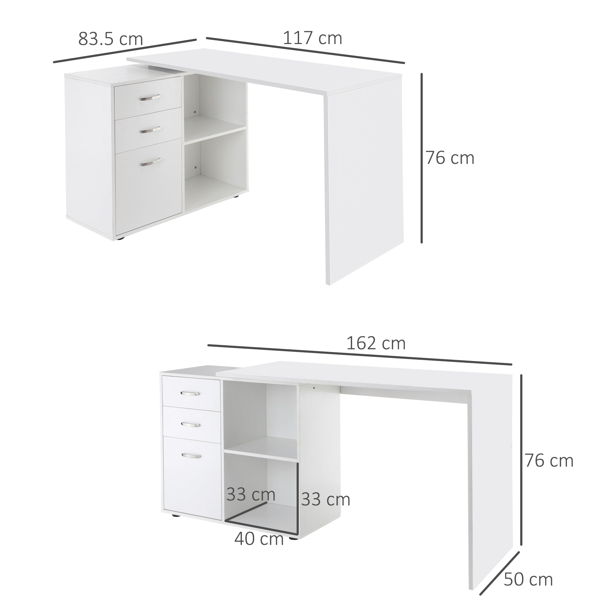 Scrivania da Ufficio ad Angolo Bianca 117x83.5x76 cm