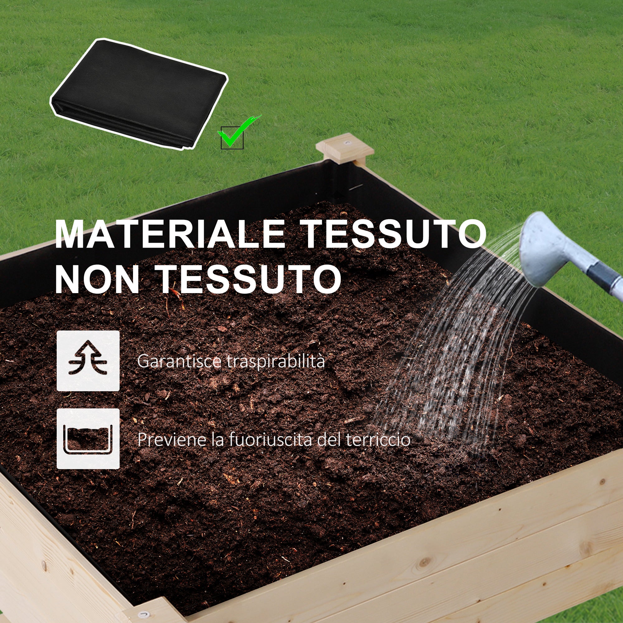 Orto Urbano Pensile in Legno con Fodera in Tessuto 91x91x81 cm