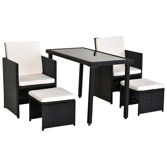 Set Salotto da Giardino in Rattan Sintetico Tavolo 2 Poltrone 2 Poff Nero