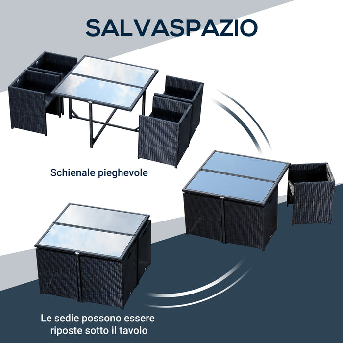 Set Salotto da Giardino in Rattan Sintetico 4 Poltrone e Tavolino Nero