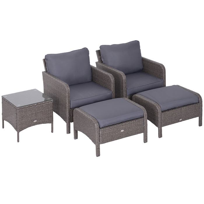 Set Salotto da Giardino in Rattan Sintetico 2 Divani 2 Pouf e Tavolino Grigio