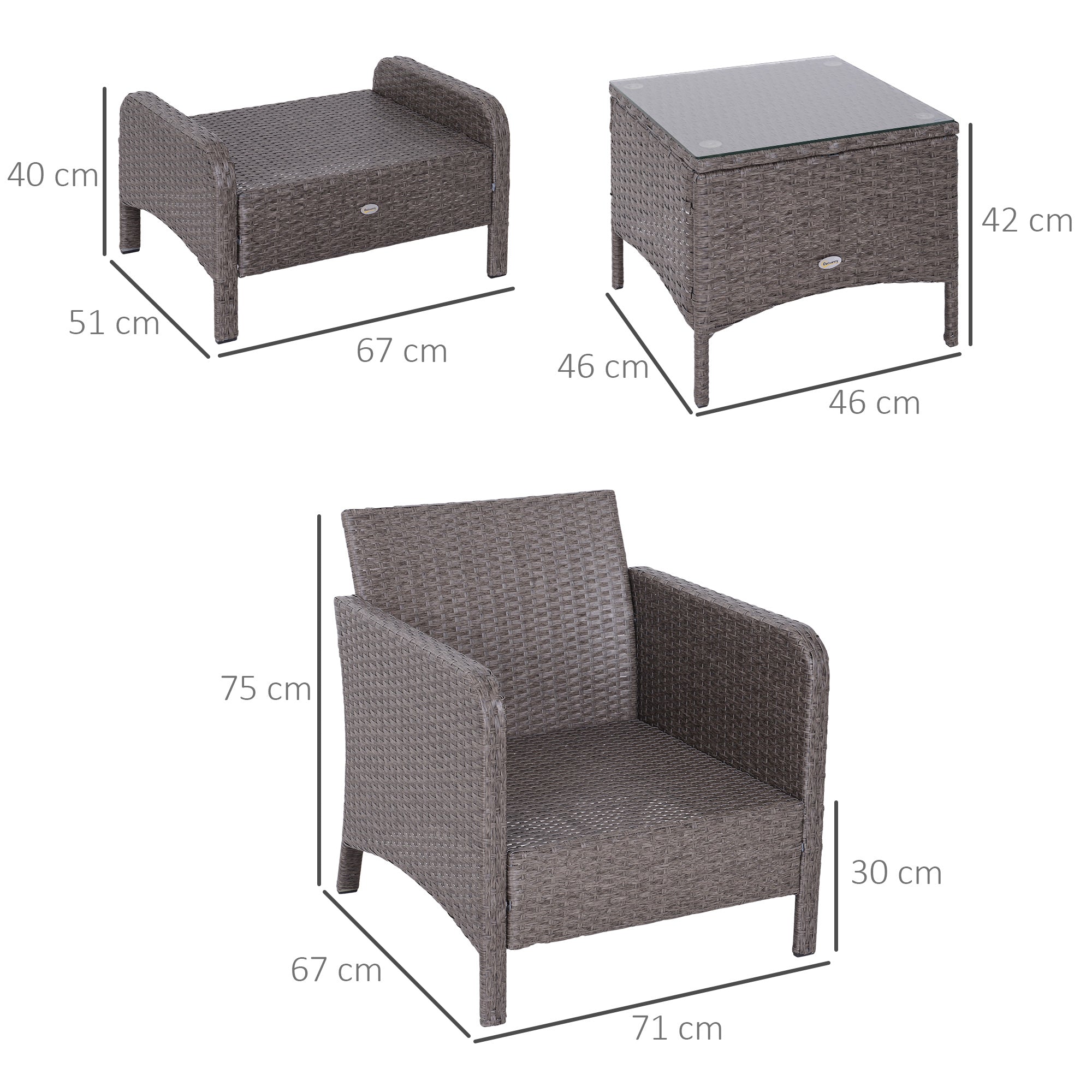 Set Salotto da Giardino in Rattan Sintetico 2 Divani 2 Pouf e Tavolino Grigio