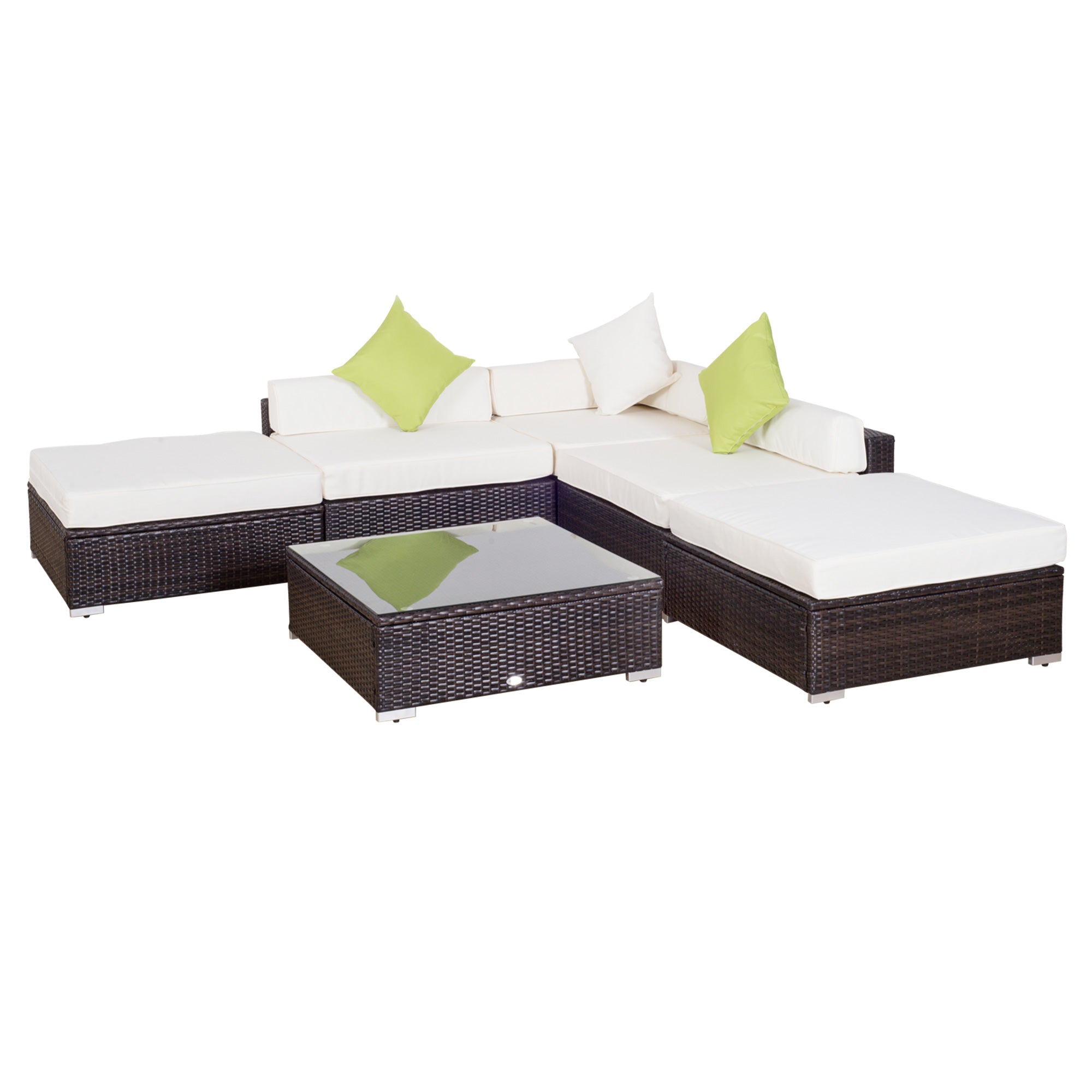 Set Salotto da Giardino in Rattan Sintetico Divano 2 Pouf e Tavolino Marrone