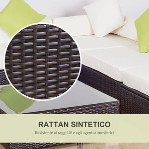 Set Salotto da Giardino in Rattan Sintetico Divano 2 Pouf e Tavolino Marrone