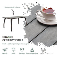 Set Tavolo e 6 Sedie da giardino in Legno e Rattan Sintetico con Cuscini Marrone