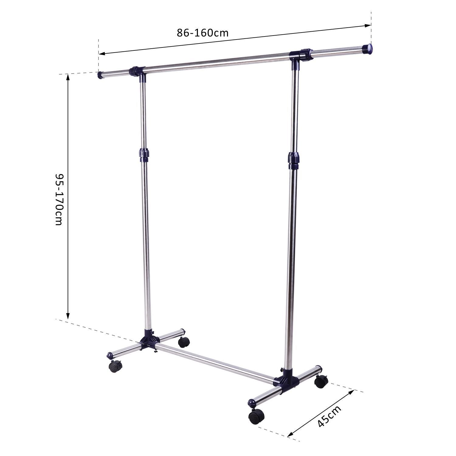 Stender Appendiabiti Larghezza e altezza regolabili con Ruote in Acciaio Inox 160x170 cm