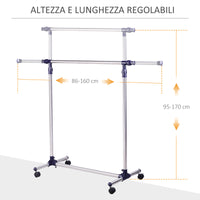 Stender Appendiabiti Larghezza e altezza regolabili con Ruote in Acciaio Inox 160x170 cm