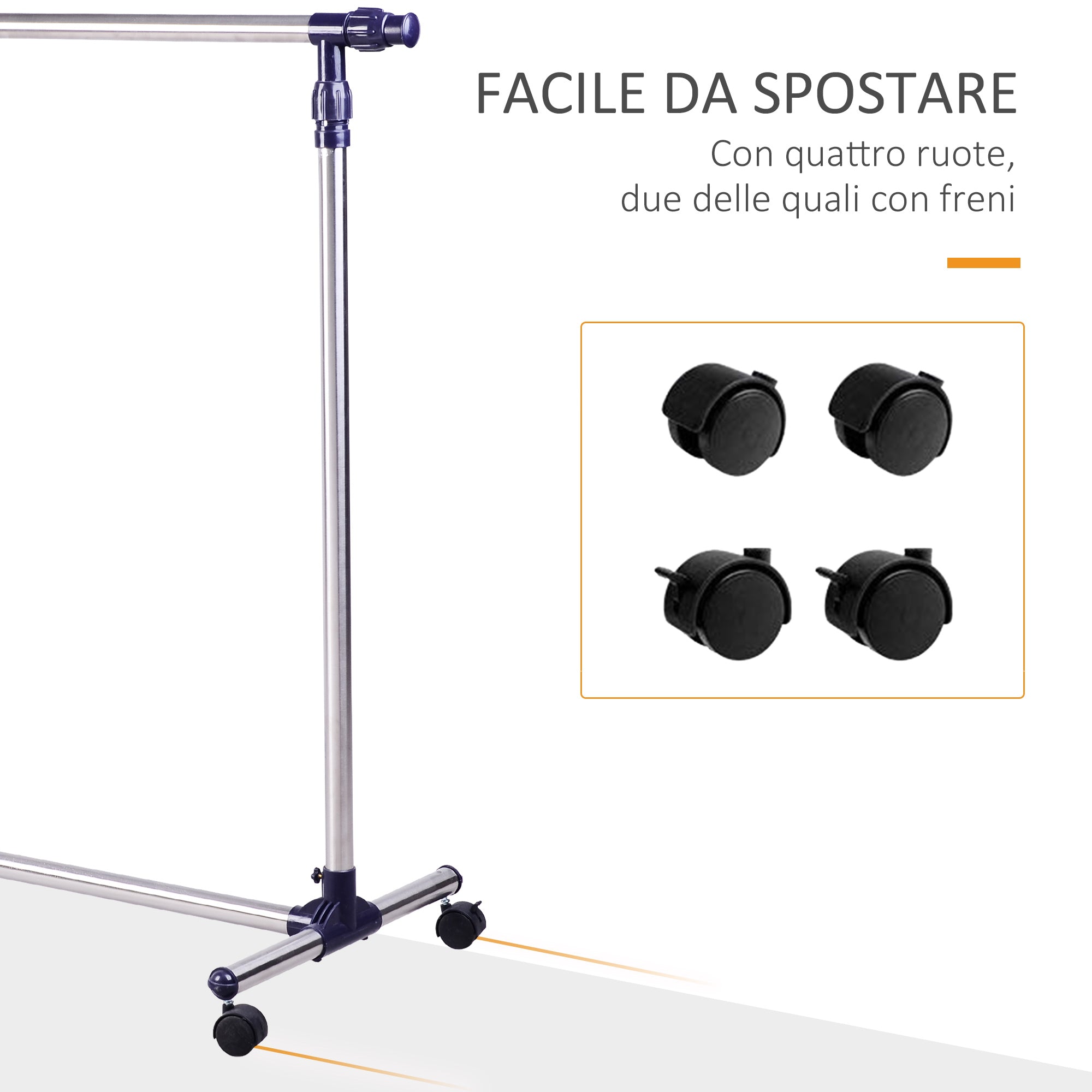 Stender Appendiabiti Larghezza e altezza regolabili con Ruote in Acciaio Inox 160x170 cm