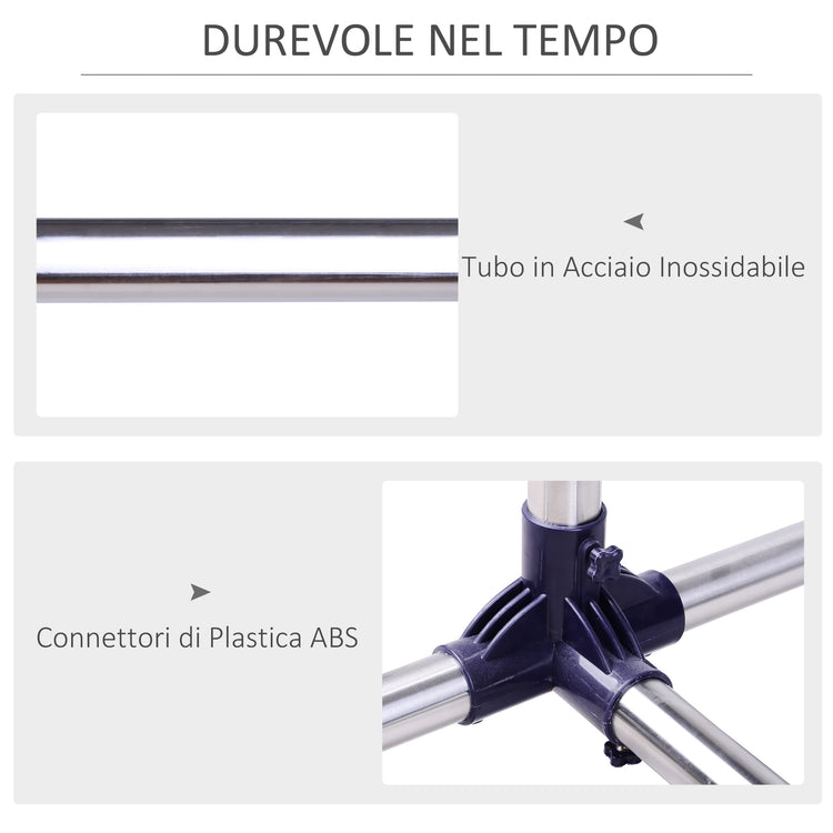 Stender Appendiabiti Larghezza e altezza regolabili con Ruote in Acciaio Inox 160x170 cm