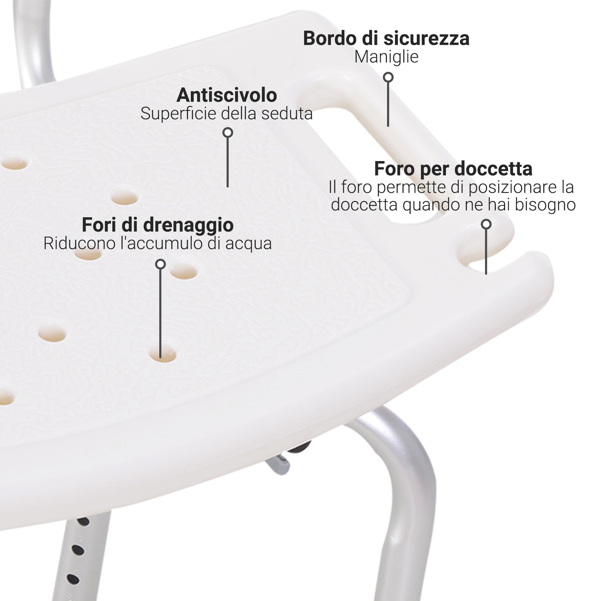 Sedile da Doccia con Schienale Sedia da Vasca Altezza Regolabile Antiscivolo