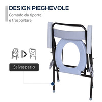 Sedia WC Pieghevole con Vaso Rimovibile per Anziani e Disabili in Tubi di Ferro e Plastica 52x50x75 cm