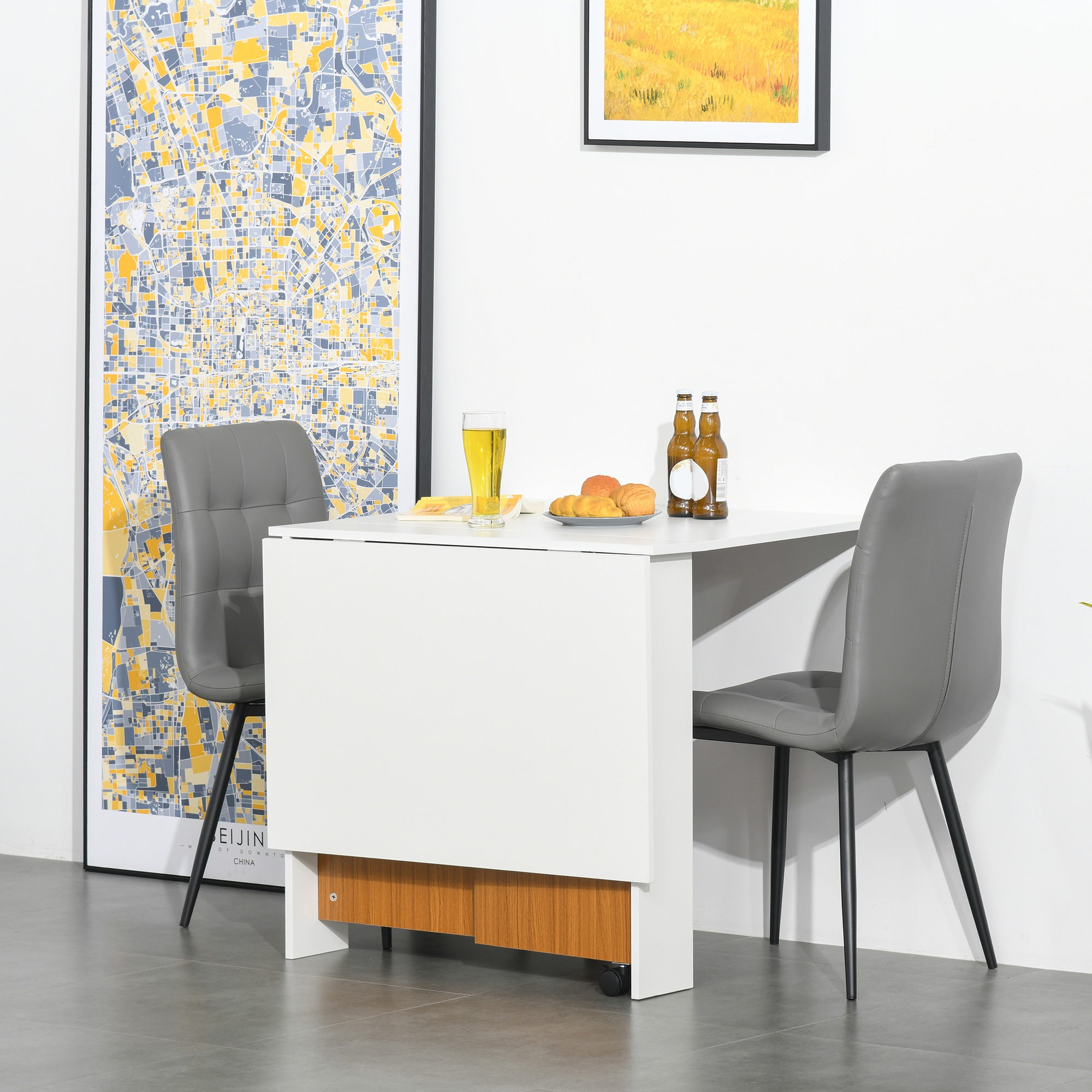 Tavolo Pieghevole Salvaspazio con Ruote Bianco e Legno 120x80x73 cm