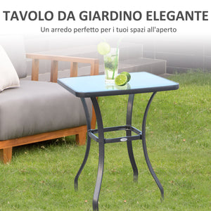 Tavolino da Giardino in Metallo con Piano in Vetro Temperato Nero 68.5x68.5x84 cm