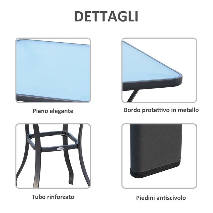 Tavolino da Giardino in Metallo con Piano in Vetro Temperato Nero 68.5x68.5x84 cm