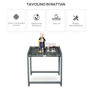 Tavolo da Giardino in Alluminio e Rattan Sintetico Grigio 50x49.5x50 cm