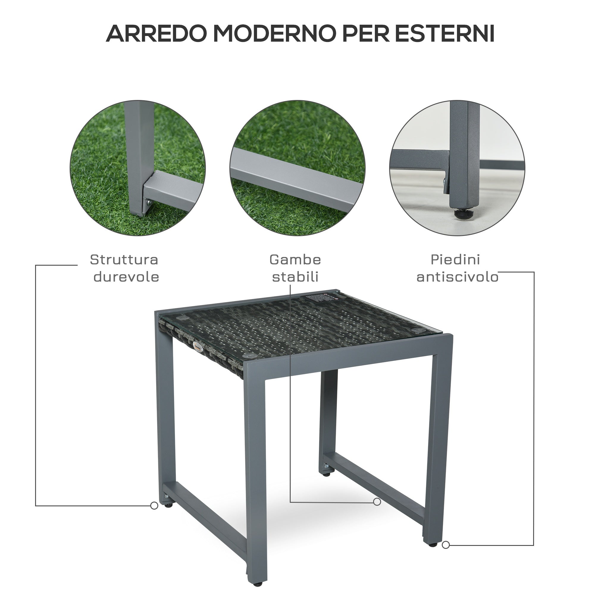 Tavolo da Giardino in Alluminio e Rattan Sintetico Grigio 50x49.5x50 cm