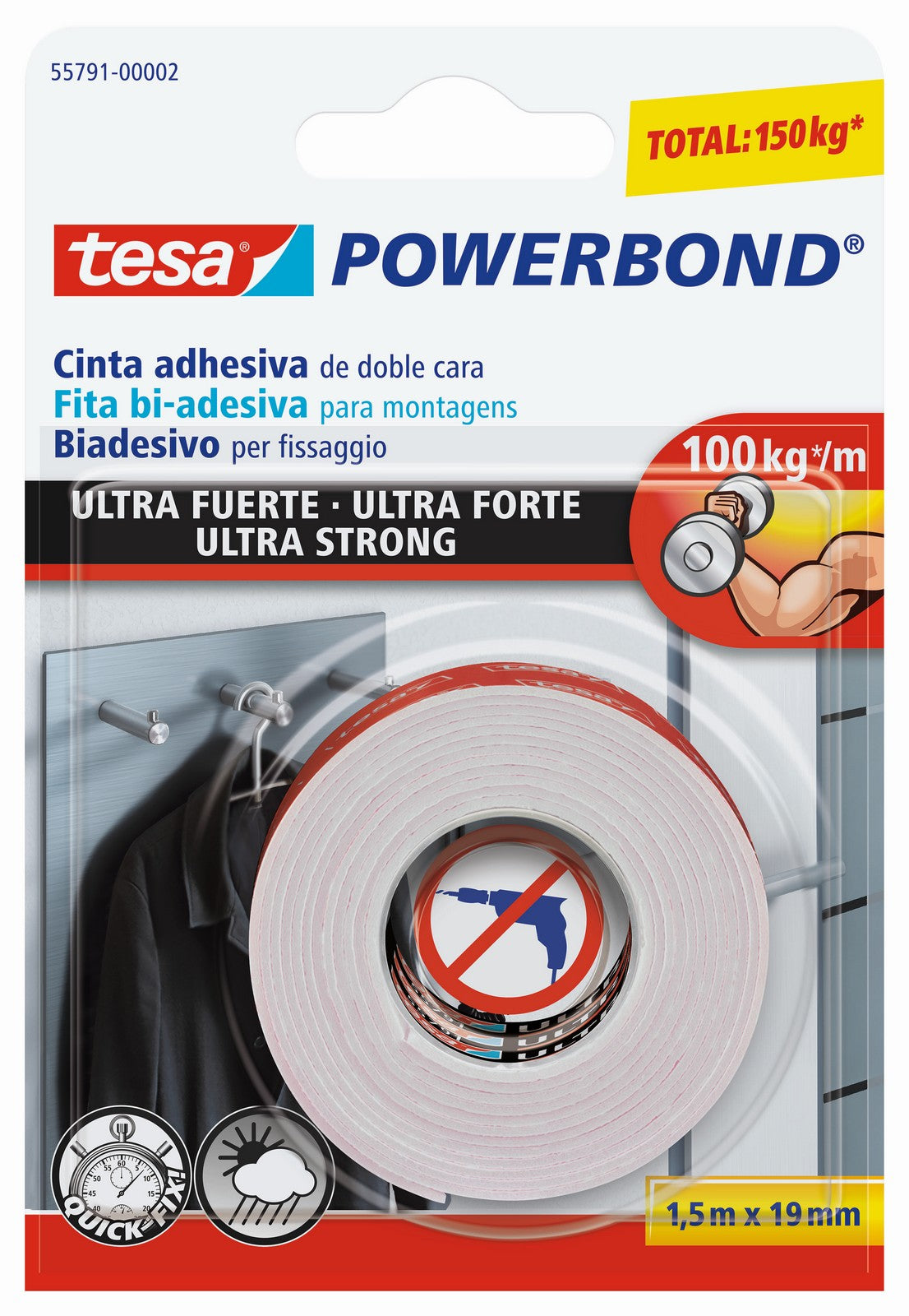 12pz nastro biadesivo tesa powerbond ml.1,5x19mm. 17366