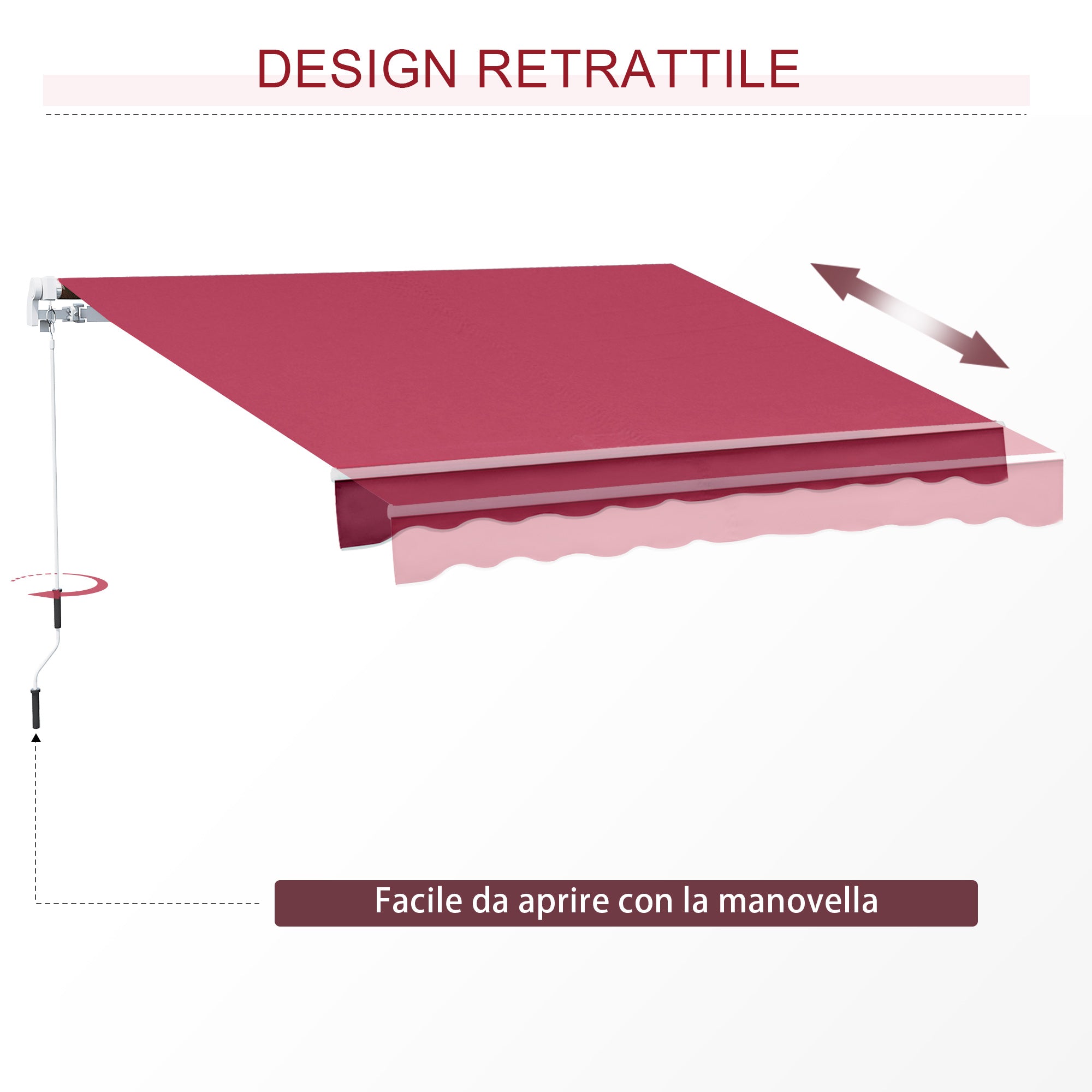 Tenda da Sole Avvolgibile a Parete 3x2.5m in Poliestere Rosso Bordeaux