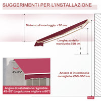 Tenda da Sole Avvolgibile a Parete 3x2.5m in Poliestere Rosso Bordeaux