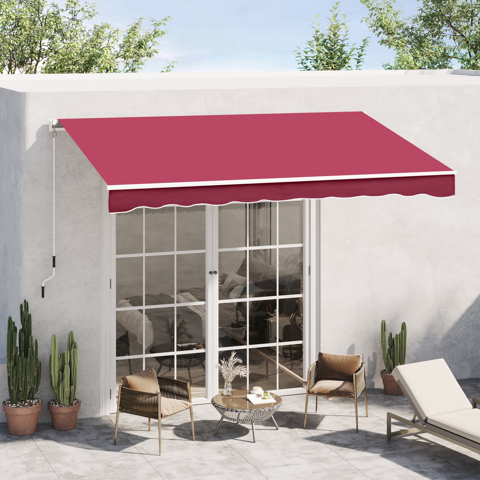 Tenda da Sole Avvolgibile a Parete 3x2.5m in Poliestere Rosso Bordeaux