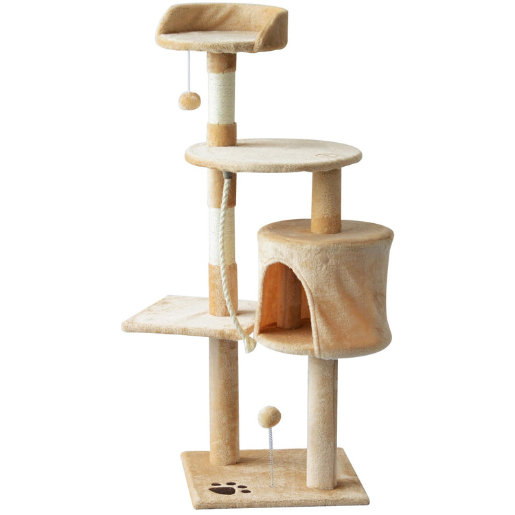 Albero Tiragraffi a 4 Livelli con Giocattoli Beige 40x40x114 cm