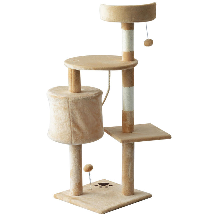 Albero Tiragraffi a 4 Livelli con Giocattoli Beige 40x40x114 cm