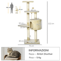 Albero Tiragraffi per Gatto beige 75x40x112 cm