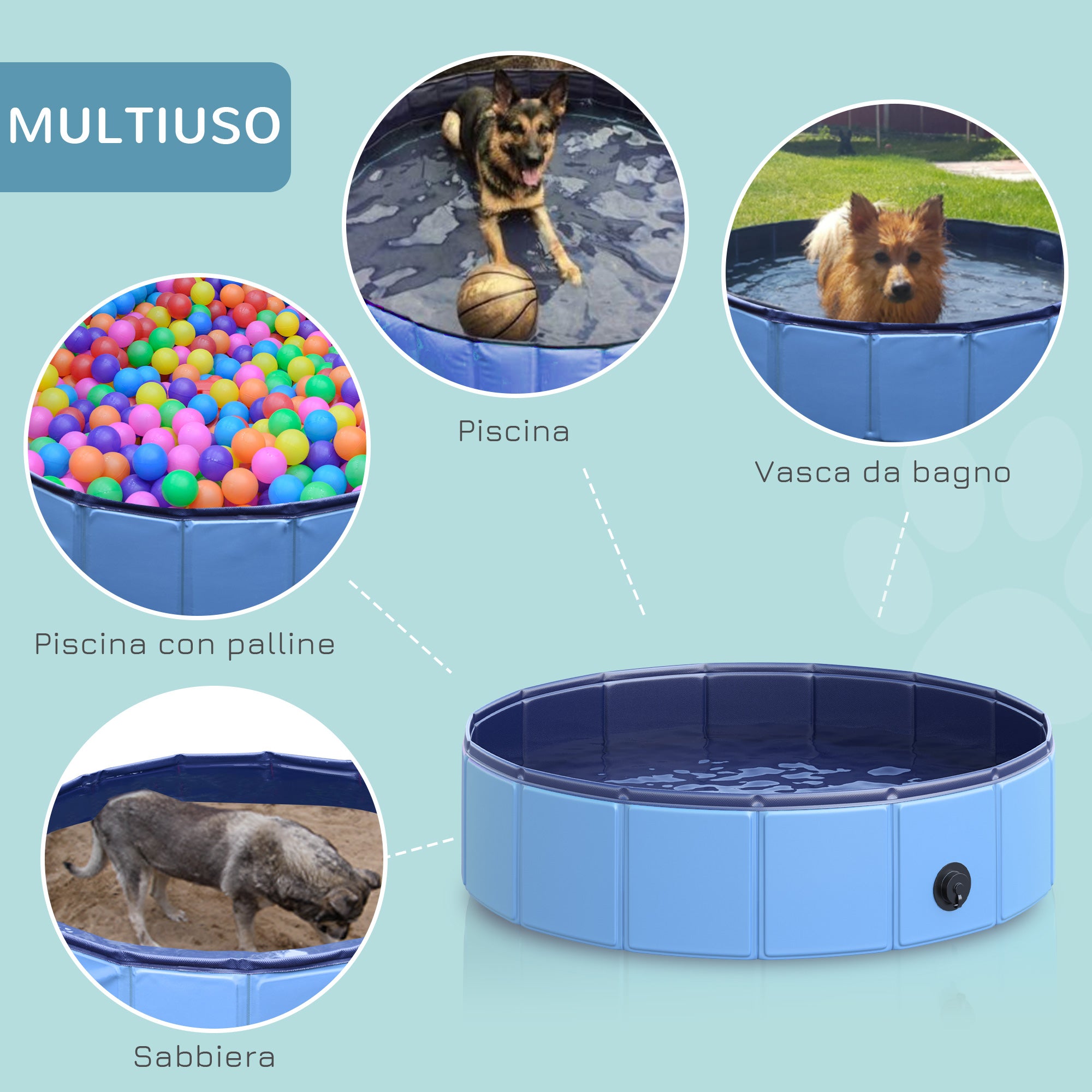 Piscina Pieghevole per Cani in PVC Blu Ø80x20 cm