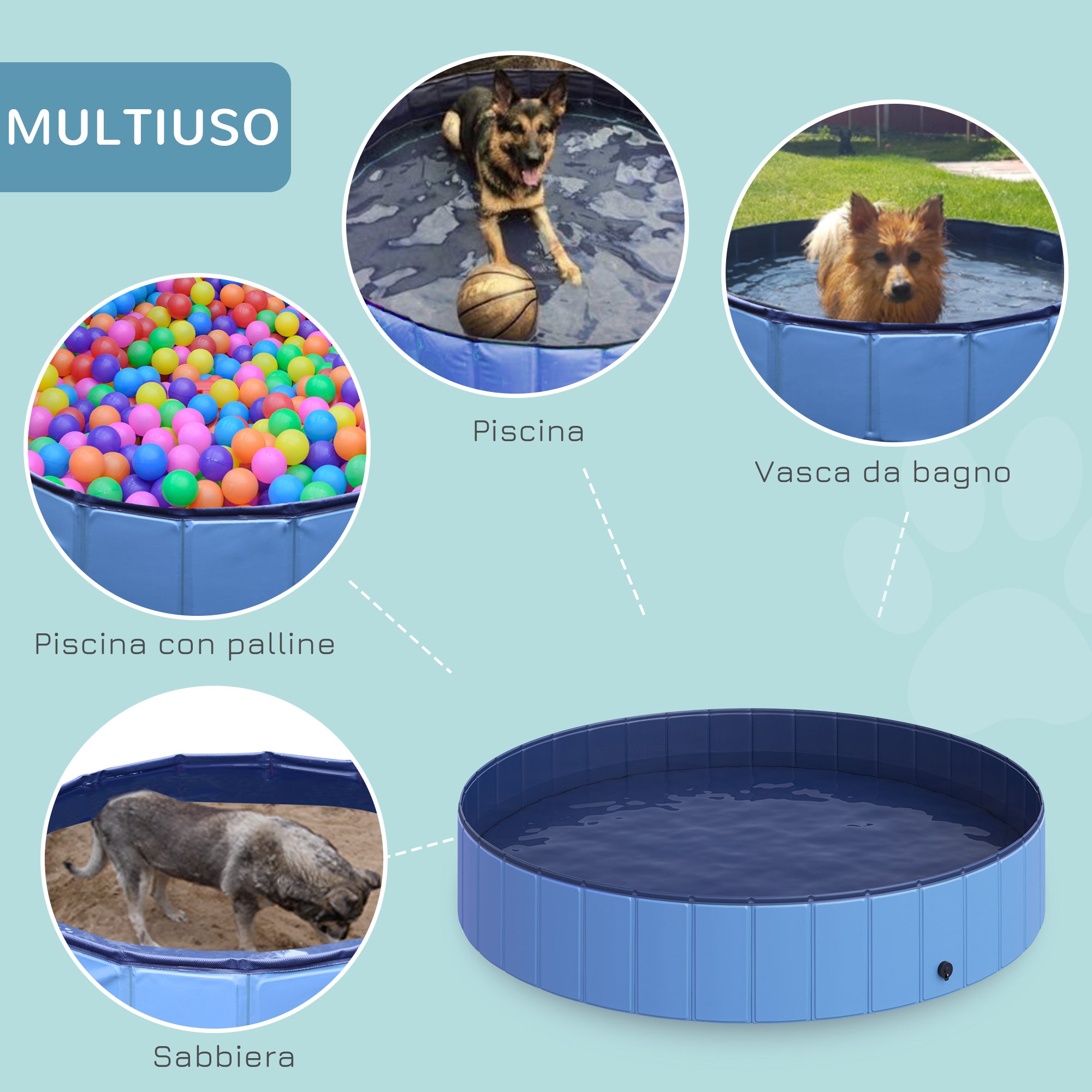 Piscina Pieghevole per Cani in PVC Azzurro Ø160x30h cm