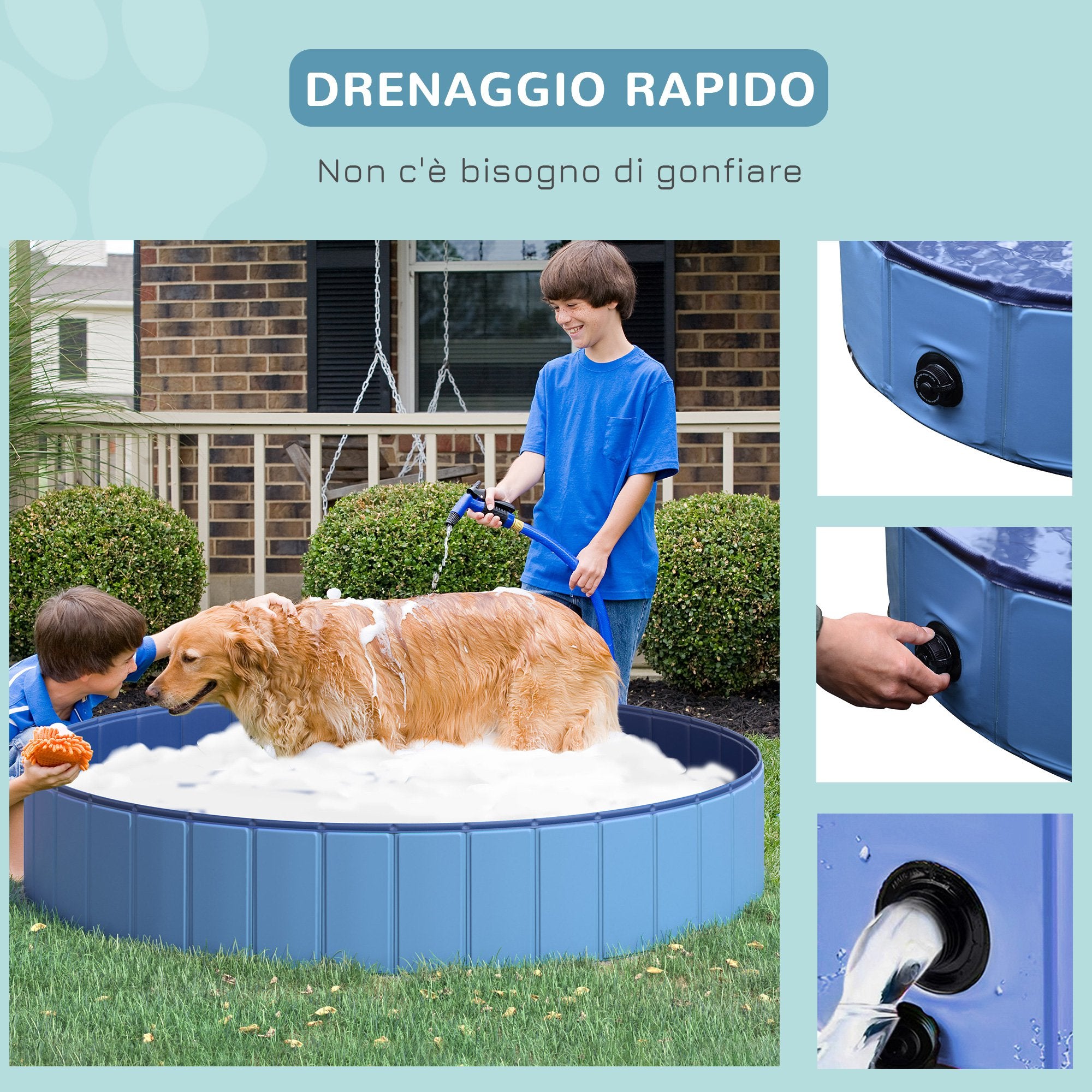 Piscina Pieghevole per Cani in PVC Azzurro Ø160x30h cm