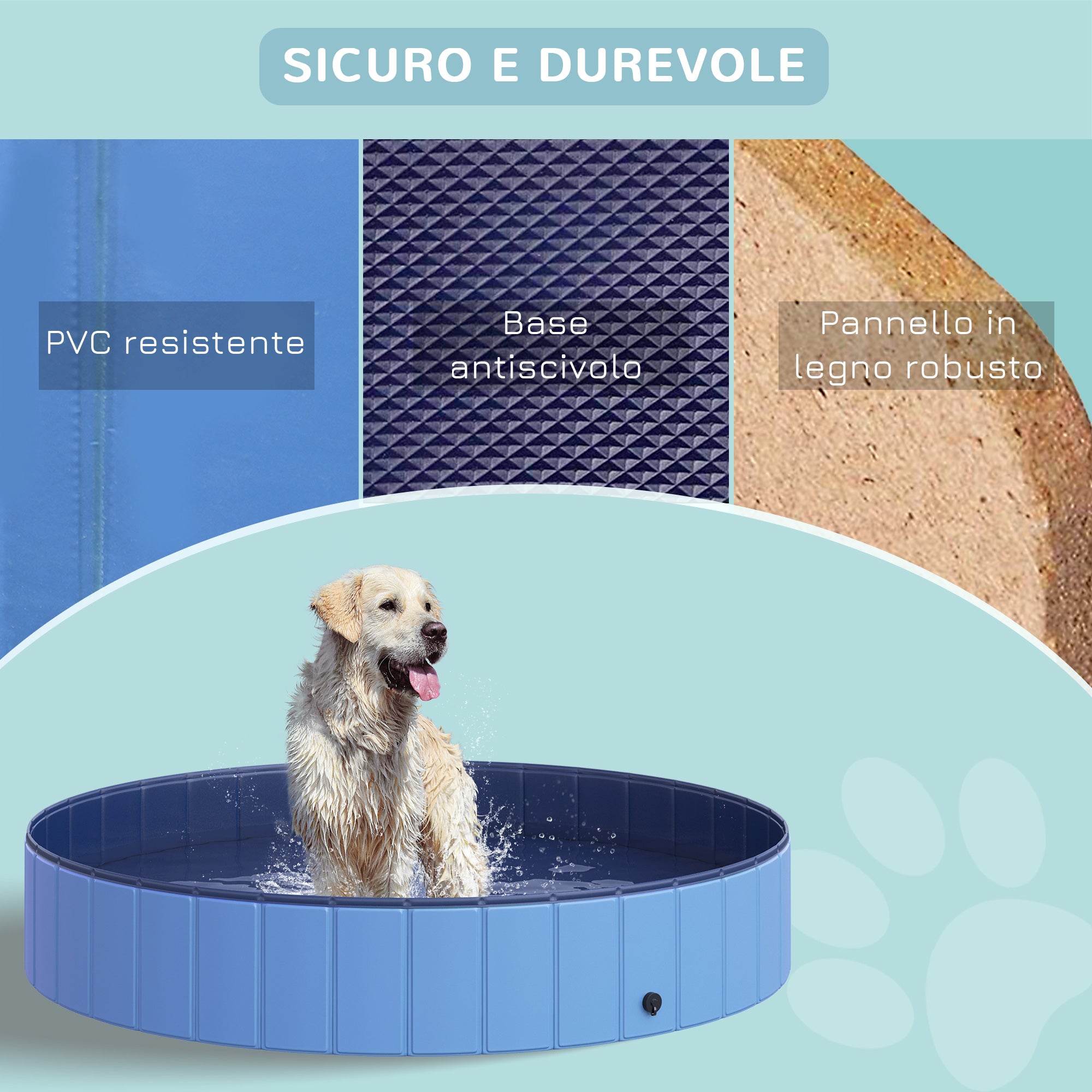 Piscina Pieghevole per Cani in PVC Azzurro Ø160x30h cm