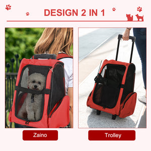 Trolley zaino 2 in 1 per piccoli animali domestici Rosso 35x27x49 cm