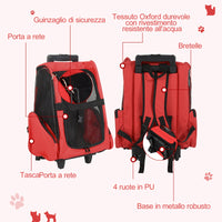 Trolley zaino 2 in 1 per piccoli animali domestici Rosso 35x27x49 cm