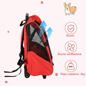 Trolley zaino 2 in 1 per piccoli animali domestici Rosso 35x27x49 cm