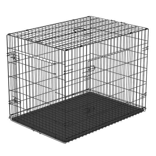 Gabbia Trasportino per Cani Gatti Pieghevole in Acciaio Doppia Apertura 76x53x57 cm Nero